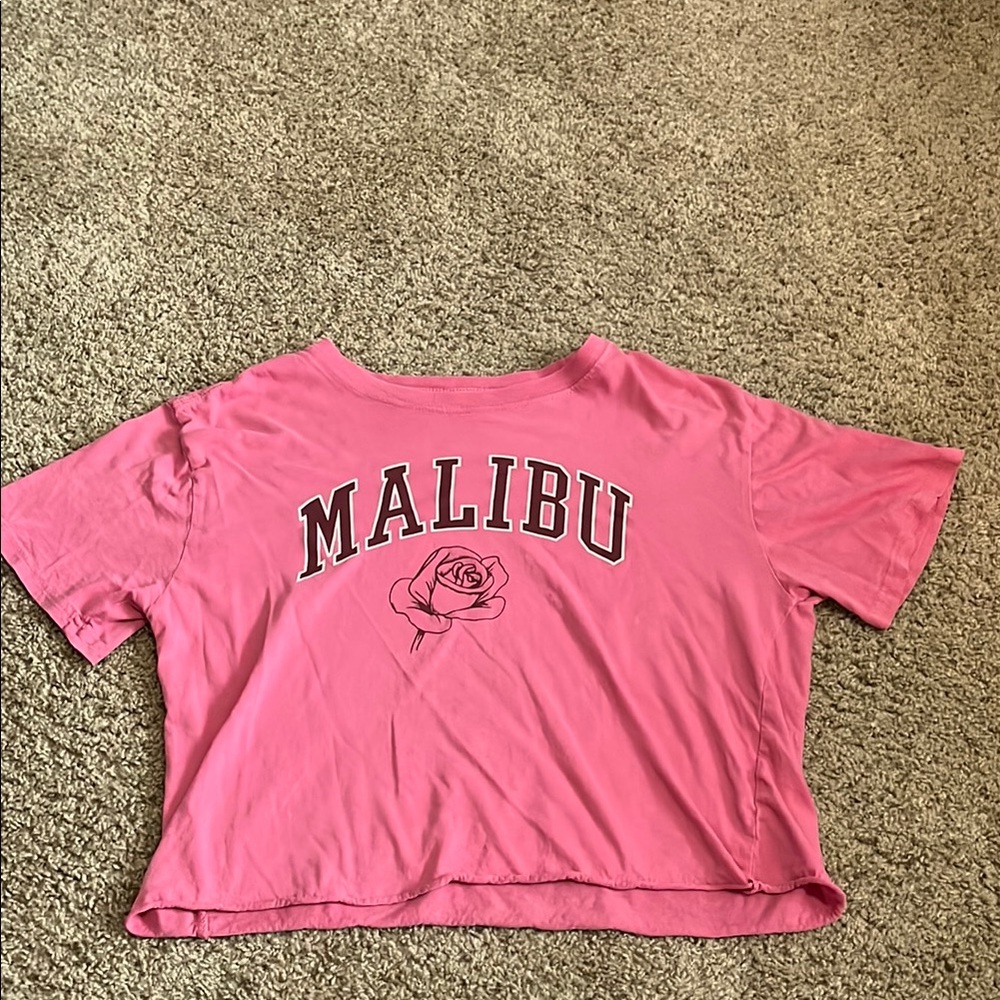 Pink Crop T-Shirt with Crew Neck and Short Sleeves